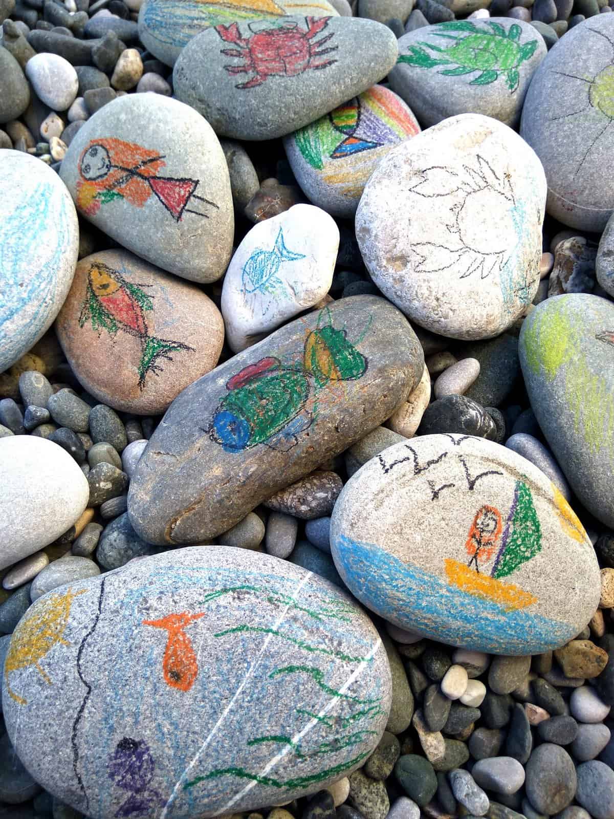 A collection of painted stones.