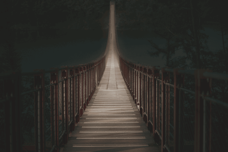 A long wooden walking bridge.
