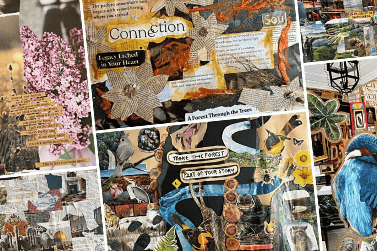 A collection of paper collages.